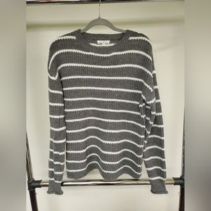 Baileys Blossoms gray and white striped sweater women's medium